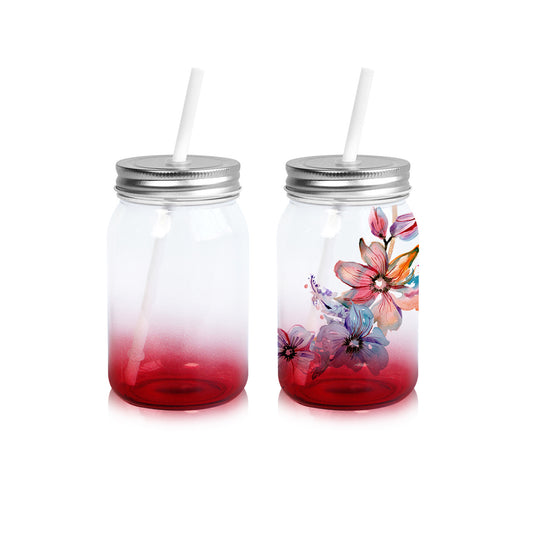 10PCS Sublimation Mason Jars Clear Glass Cup,18oz Regular Wide Mouth Mugs Cups with Lid and Straw
